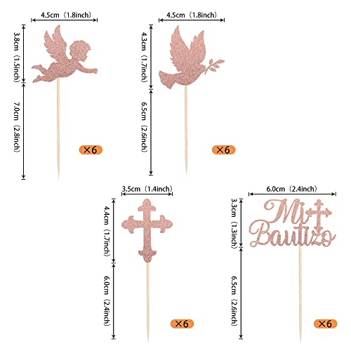 24 Pack Spanish Mi Bautizo Cupcake Toppers With Glitter Cross Angel Dove Baptism Cupcake Picks Religious God Bless Theme Baby Shower Kids Birthday Christmas Party Cake Decorations Rose Gold #TOP1