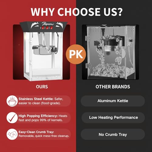 Image of Large Commercial Popcorn Machine: 12 Oz Popcorn Maker with 3-Switch Control Movie Theater Style Makes Up to 48 Cups for Home Party Office, Black