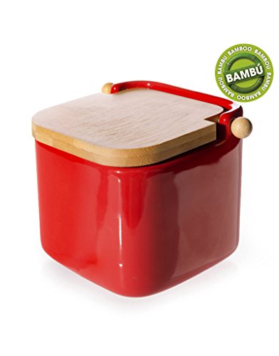 Home Line Salero Rojo con Tapa de bambú