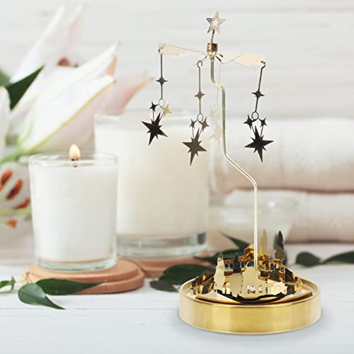Luxshiny Rotary Candle Holder With Tray Star Rotating Tea Light Holders Spinning Candle Carousel Candlestick Stand For Wedding Home Decor Birthday Gifts Golden #TOP4