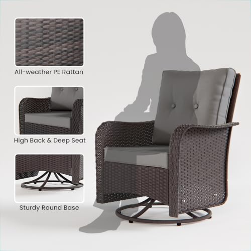 Image of 10 PCS Outdoor Patio Furniture Set,Outdoor Sectional Furniture with 43 inch 55000 BTU Gas Propane Fire Pit Table,All Weather PE Rattan Wicker Patio Conversation Set,Swivel Rocking Chairs Set,Grey