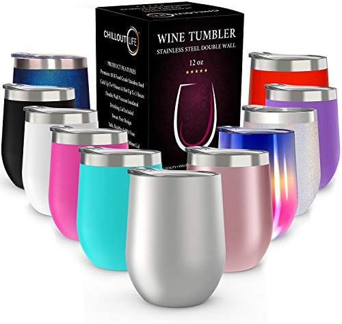 CHILLOUT LIFE 12 oz Stainless Steel Tumbler with Lid & Gift Box - Wine Tumbler Double Wall Vacuum Insulated Travel Tumbler Cup for Coffee, Wine, Cocktails, Ice Cream - Sweat Free, BPA Free