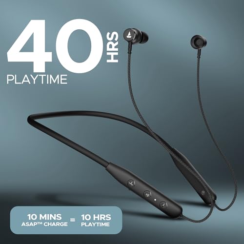 Image of Boat Rockerz 110 Rockerz Wireless Ear Neckband with Up to 40 hrs Playtime, Dual Device Pairing, ENx Tech, ASAP Charging, BTv5.3,IPX5,Type-C Interface & Magnetic Power Buds(Active Black)
