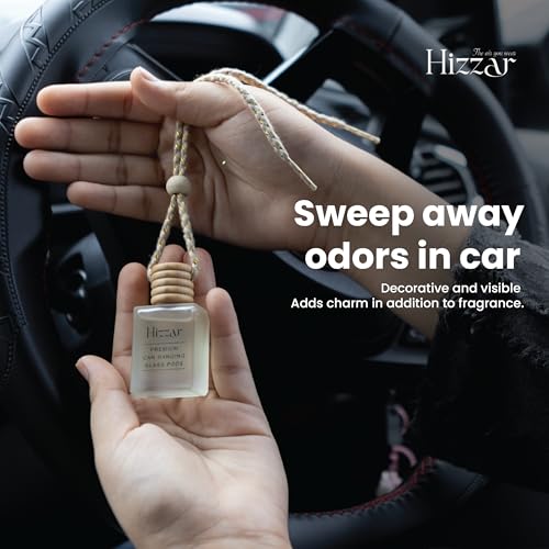 Image of Lemon Tree Car Perfume Hanging Pod 10ml | Natural Essential Premium Fragrance Oils in Glass Bottle with Wooden Diffuser Lid | Long Lasting Car Air Freshener Scent