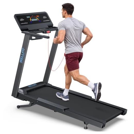 WELLFIT Auto Incline Treadmill, 10% Incline Heavyduty Treadmill with Pulse Sensor, 4.5HP, 10 MPH, 500 lbs Capacity, 20'' x 55'' Running Area Treadmills with Bluetooth Player & LED Display
