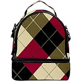 GIOVANIOR Red Black Cream Pattern Plaid Checks Lunch Bag Insulated Lunch Box Picnic Bag School Coole