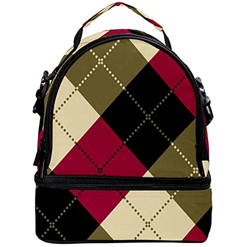 Giovanior Red Black Cream Pattern Plaid Checks Lunch Bag Insulated Lunch Box Picnic Bag School Cooler Bag For Men Women #TOP2