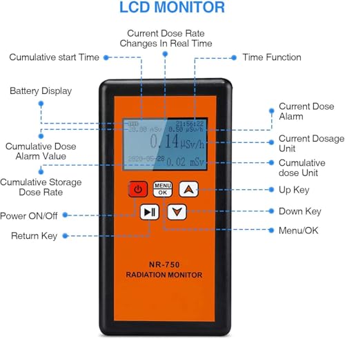 Detector de radiación nuclear portátil contador Geiger digital con pantalla LCD de rayos Gamma y X 7