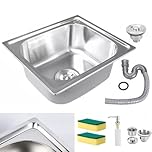 Kitchen Sink, Single Bowl Sink Inset 42x37x14.5CM, Steel Stainless Hand Drainer with Drain Fittings and Overflow for Utility Rooms Kitchens Bars Pubs