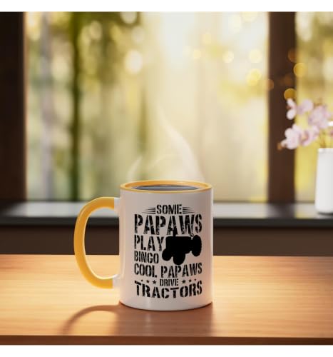Taza de cerámica Papaw con diseño tractor amarillo/blanco miniatura 3