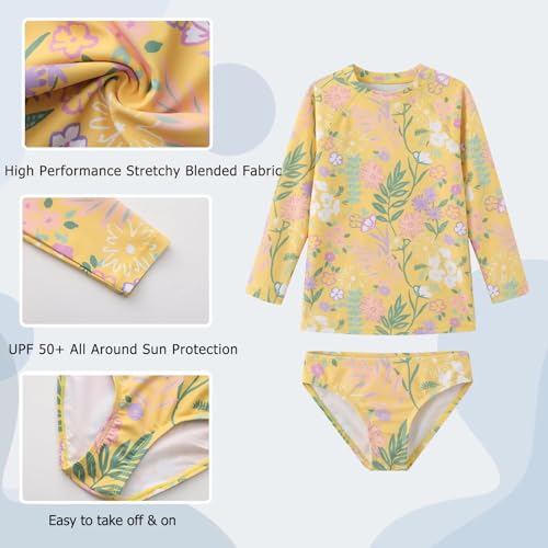 Image of Aisyee Girls Long Sleeve Rash Guard Set Two Piece Swimsuits Tie Dye Bathing Suits for Kids UPF 50+ Swim Shirts