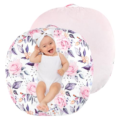 Newborn Lounger Cover for Boys Girls, Soft Comfortable Baby Lounger Cover 1 Pack Reversible Removable Fleece Slipover for Infant Lounger Pillow, Stylish Floral (Cover Only)