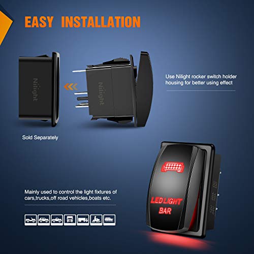 Nilight 90001R Led Light Bar Rocker Switch Red 5Pin Laser On/Off Led Light 20A/12V 10A/24V Switch Jumper Wires Set ,2 Years Warranty #TOP7