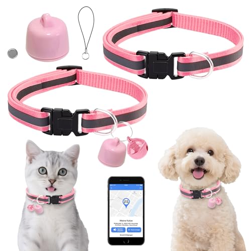 Katze GPS Tracker Hund Kompatibel mit iOS & Android, Weltweite Standortverfolgung, Katzen Halsband GPS Trackers Ohne ABO, Mini Pet Tracker für Katzentracker Katzentracking Peilsenders (Rosa)