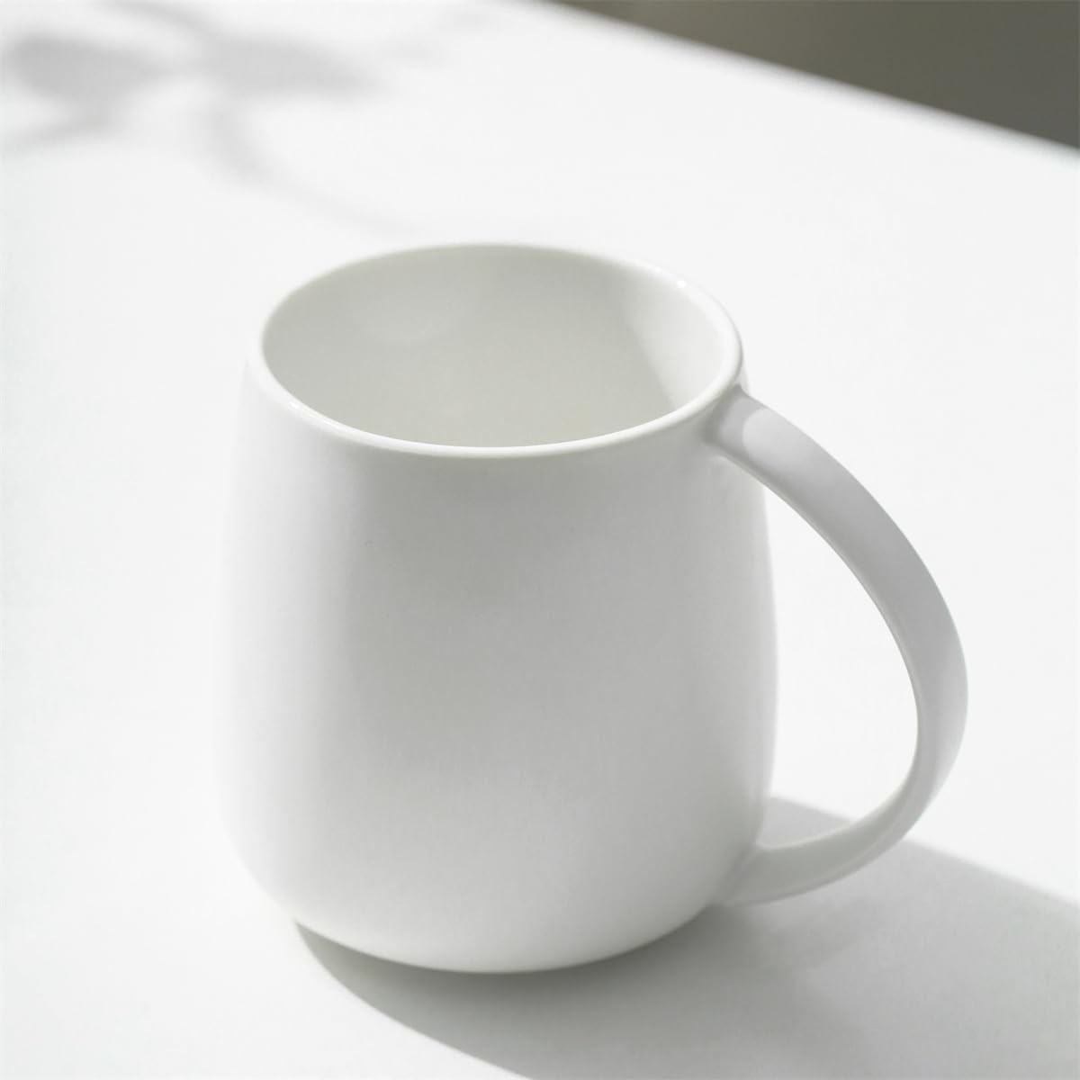 TREEWOO Classic Large Capacity Ceramic Belly Mugs 380ml 13oz Nordic Matte Finished Coffee Tea Cup With Handle for Home Office Men Women (White)