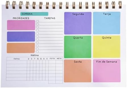 Planner Semanal Colorido 50 Folhas Não Datado Agenda de Mesa com ...