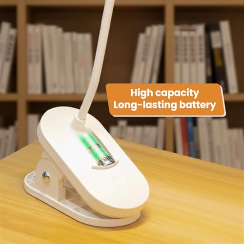 Image of Dyazo LED Table Desk Clip Lamp | Flexible Bendable Arm with 3 Color Modes & Adjustable Brightness | Eye-Caring Rechargeable with Power Indicator Light for Books Reading, Bed, Kids & Home Use (White)