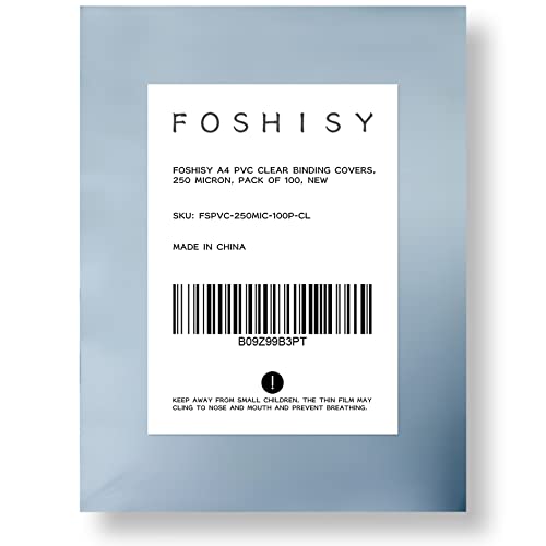 FOSHISY A4 PVC Clear Binding Covers, 250 Micron, Pack of 100