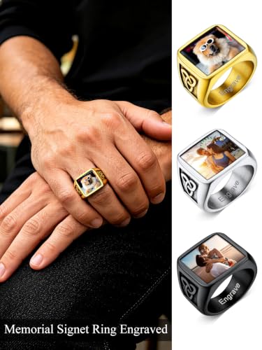 Custom4U Personalized Rings for Men,Photo & Name Engraved Sizes 12 - image 5