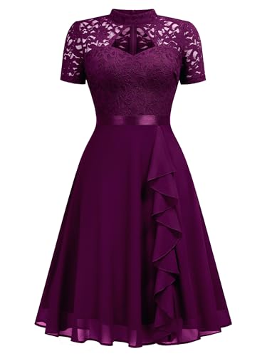 Image of Miusol Women's Vintage Half Neck Cut-Out Lace Ruffle Style Cocktail Party Dress