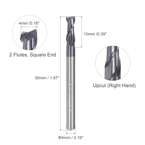 Image of uxcell 4pcs 4mm Dia 4mm Shank Square Nose End Mill 2 Flutes HRC45 Carbide AlTiN Coated CNC Router Bits Cutter Tools for End Milling CNC Machining