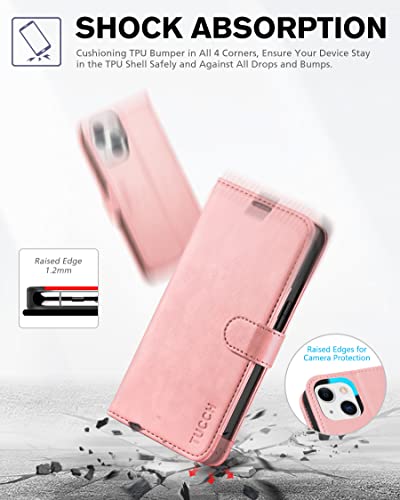 Tucch Case For Iphone 13 5G 6.1-Inch, Flip Wallet Pu Leather Magnetic Protective Cover With [Rfid Blocking] [Card Slot] Stand [Shockproof Tpu Interior Case] Compatible With Iphone 13 2021, Rose Gold #TOP5