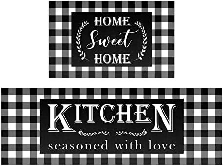 HOLVDENG Buffalo Plaid Kitchen Mat Set of 2 Non Slip Thick Kitchen Rugs and Mats for Floor Comfort Standing Mats for Kitchen, Sink, Office, Laundry, 17"x47"+17"x28"