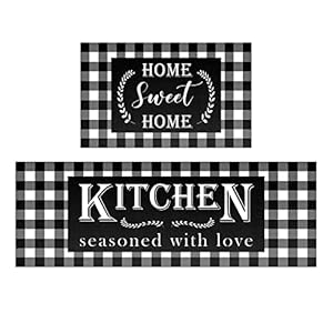 HOLVDENG Buffalo Plaid Kitchen Mat Set of 2 Non Slip Thick Kitchen Rugs and Mats for Floor Comfort Standing Mats for Kitchen, Sink, Office, Laundry, 17″x47″+17″x28″