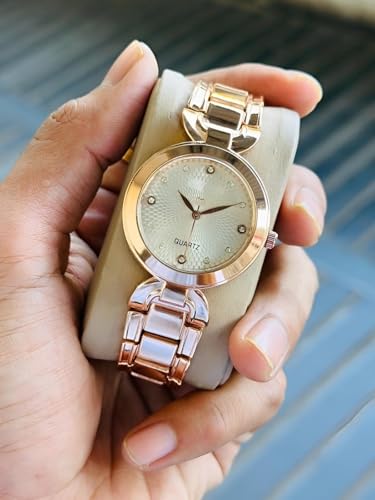 Image of styledose Women Analogue Wrist Watches for Women's & Girls&Ladies Diamond Studded Dial Rosegold Colored Stylish Bracelet Strap