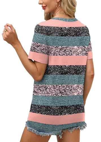 Image of WEESO Womens Tops Summer Short Sleeve V Neck Blouses Business Casual Loose Fit Tshirts Trendy Fashion Outfits