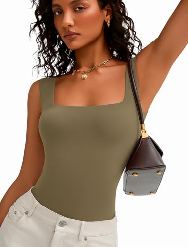 Image of Avidlove Bodysuits for Women Square Neck Body Suit Double Lined Tank Top Bodysuit Soft