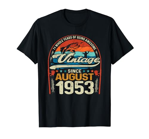 71 cumpleaños 71 años amante de la pesca Vintage agosto 1953 Camiseta