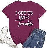 Ascrazy Best Friends Shirts Women I Get Us Out of Trouble T-Shirt Besties Tee Tops DarkRed