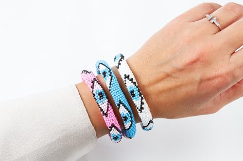 Evil Eye Protection Bangle Bracelet, Bohemian Stackable Beaded Bracelets, Handmade Multicolor Bohemian Stacking Crochet Bracelet, Boho Charm Beach Jewelry for Women, Gift for Her3