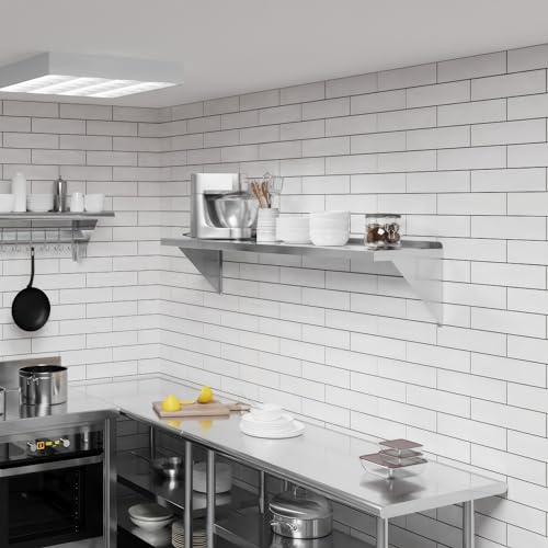 Image of AmGood 14 inch x 60 inch Stainless Steel Wall Shelf | Appliance & Equipment Metal Shelving | NSF | Kitchen, Restaurant, Garage, Laundry, Utility Room | Heavy Duty | Squared Edge