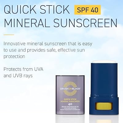 Brush On Block Quick Stick SPF 40, Mineral Sunscreen Stick, UVA/UVB Protection, Water Resistant, Hawaii Compliant, Reef Friendly, 0.63 oz