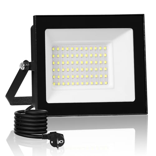 wowspeed 50W Led Strahler Außen mit Stecke 5000LM Scheinwerfer Aussen IP65 Fluter 3000K Warmweiß Aussenstrahler Flutlichtstrahler mit 300cm Cable...