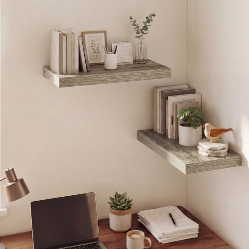 Image of Dreamland 20 Inches Floating Shelves for Wall, 9.3 inch Deep Long Floating Shelves Set of 2, Large Display & Storage Shelf, Wall Shelf for Bathroom Bedroom Living Room Kitchen Office, Grey
