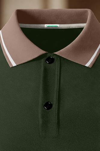 Image of Veirdo Pure Cotton Half Sleeves Regular Fit Plain Solid Classic Polo Colored Collar T-Shirt for Men (Colors: Olive, Black & White)