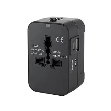 Magnyte PowerSync Prime | 3-in-1 Universal Travel Adapter | Worldwide Compatibility | 1 USB Type-A & 1 USB Type-C Port | Fast Charging | 100-250V | (Black)