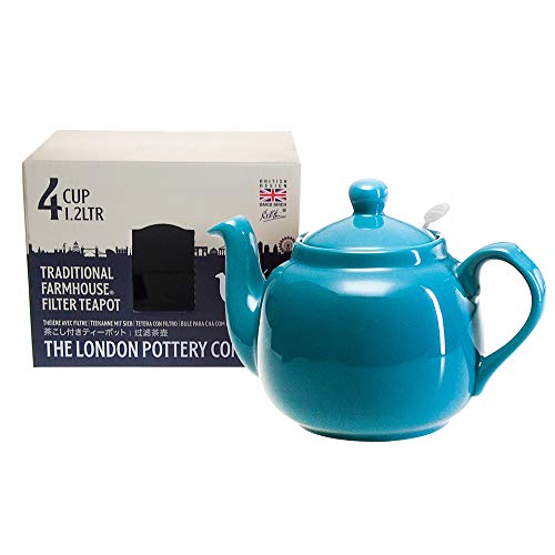 Aqua Ceramic Loose Leaf Teapot with Infuser - London Pottery Farmhouse, 4 Cup (1.2 Litre)