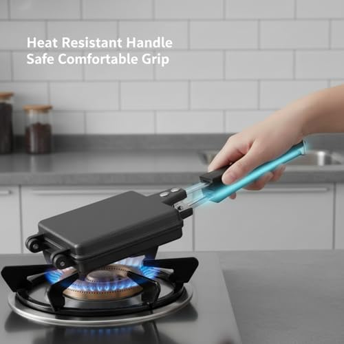 Image of Sandwich Maker for Gas Stove Non Stick | Jumbo 2 Slice Grill Sandwich Toaster | Crispy Toasted Bread Sandwich Maker | Heat Resistant Handle | Black (Jumbo 2-Cut Sandwich Toaster)