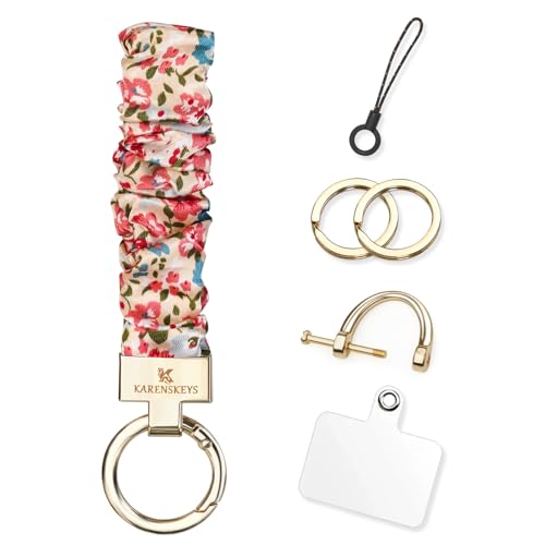 Image of Scrunchie Keychain Wristlet, Key Chain for Car Keys with D Ring, Stretchy Phone Charms with Tether Tab for Women.
