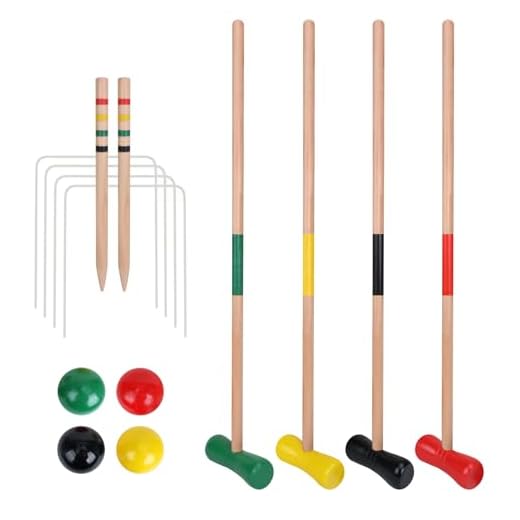 GOTHINK 4 Players Croquet Set with Wooden Balls for Adults & &Kids - Summer Outdoor Games for Lawn Backyard Activity - 30Inch Wooden Mallets,Colored Ball, Wickets, Stakes