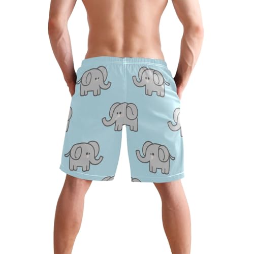 Cartoon Elephant Blue Men's Summer Shorts Lined Pool Shorts for Men 8”/ 9” Long XL Plus Size Swimming3