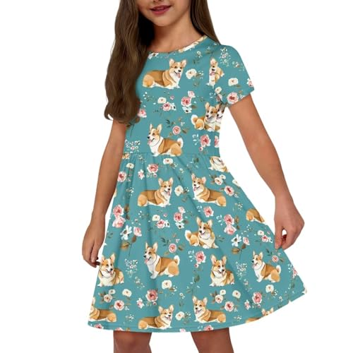 Image of Short Sleeve Dress for Girls with Pockets Cute Toddler Girl Clothes Summer 2-12