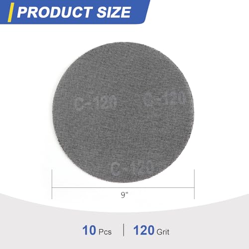 SCOTTCHEN 9 Inch Mesh Drywall Sanding Disc,120 Grit Hook and Loop Low-Dust Drywall Abrasive Sanding Screen Mesh for Electric Sanders, Pole Sanders-10 Pcs by SCOTTCHEN - Used condition - Image 2
