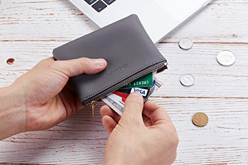 Chelmon Vegan Leather Coin Purse Pouch Change Purse With Zipper For Men Women (Grey Light) #TOP3