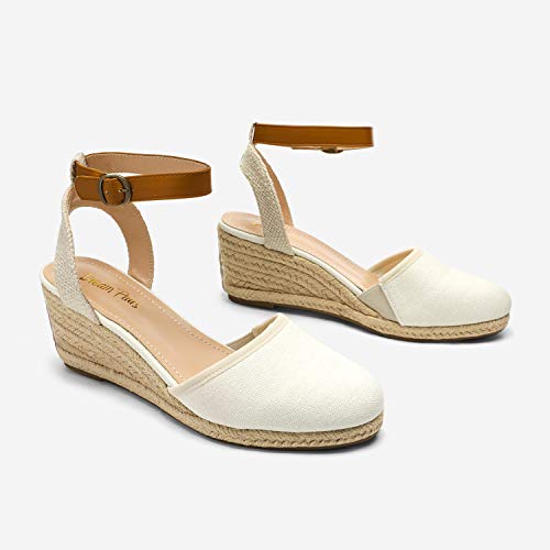 DREAM PAIRS DREAM PAIRS Wedge Sandals for Women, Espadrilles Wedges Closed Toe Sandals with Ankle Strap White Size 9.5 Amanda-3