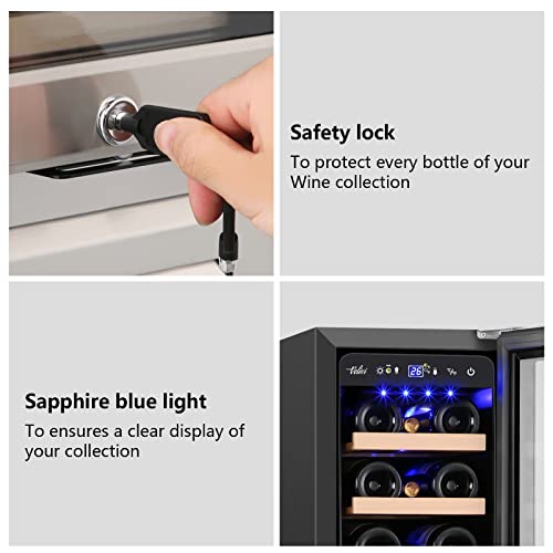 Image of Velivi Mini Wine Fridge 18 Bottle Capacity,Built-in or Freestanding Professional Wine Chiller with Quiet and Stable Temperature Control Systems.